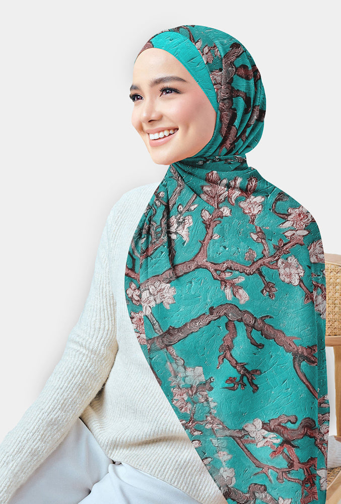 Znichka floral printed chiffon hijab rectangular scarf - ANNAH HARIRI