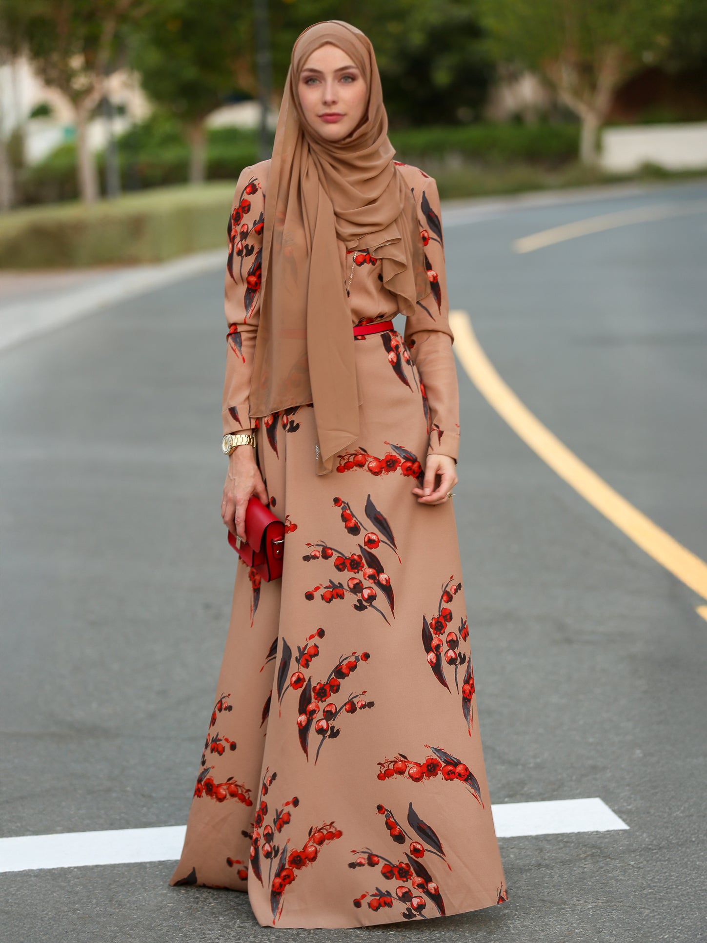 Autumn Cherry Modest Dress - ANNAH HARIRI