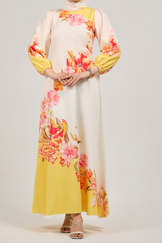 Sublime Elegance Bloom Polymix Maxi Dress with Floral Print - ANNAH HARIRI