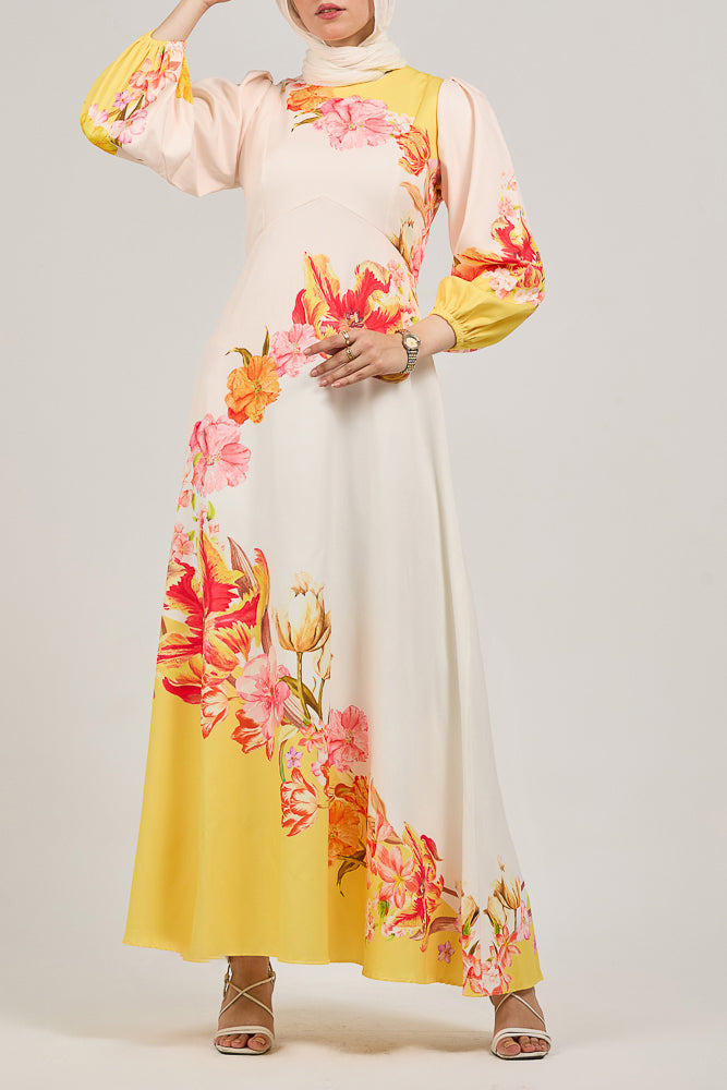 Sublime Elegance Bloom Polymix Maxi Dress with Floral Print - ANNAH HARIRI