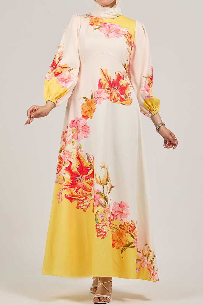 Sublime Elegance Bloom Polymix Maxi Dress with Floral Print - ANNAH HARIRI