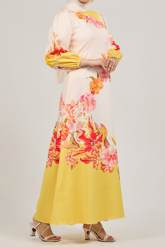 Sublime Elegance Bloom Polymix Maxi Dress with Floral Print - ANNAH HARIRI