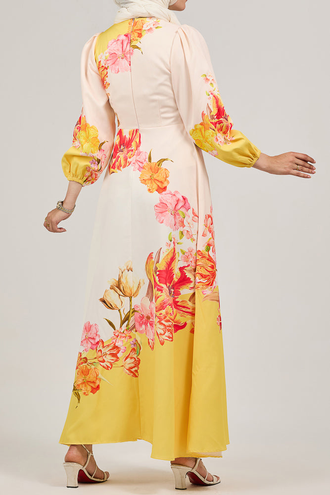 Sublime Elegance Bloom Polymix Maxi Dress with Floral Print - ANNAH HARIRI