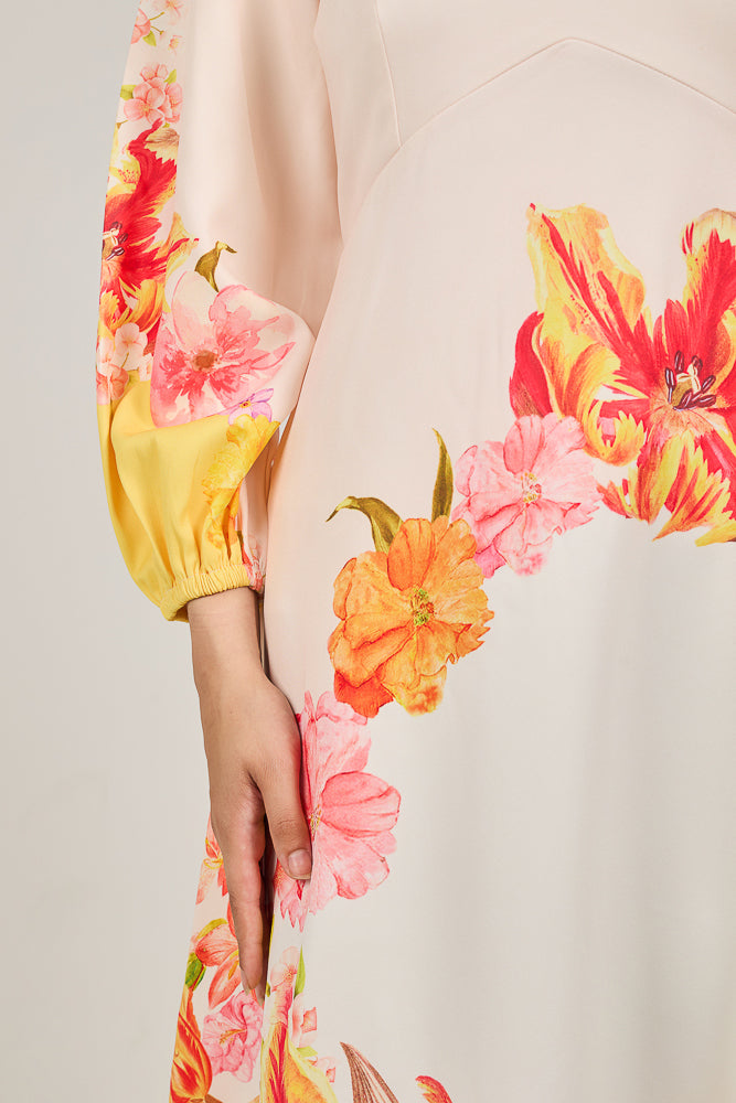 Sublime Elegance Bloom Polymix Maxi Dress with Floral Print - ANNAH HARIRI