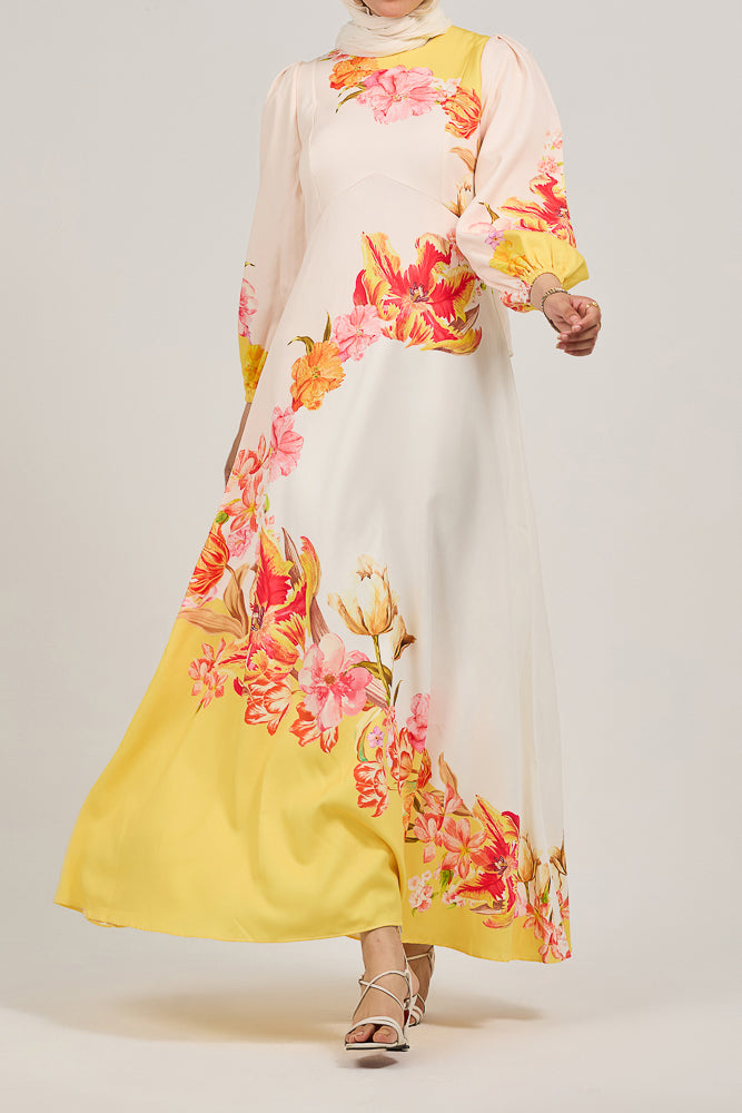 Sublime Elegance Bloom Polymix Maxi Dress with Floral Print - ANNAH HARIRI