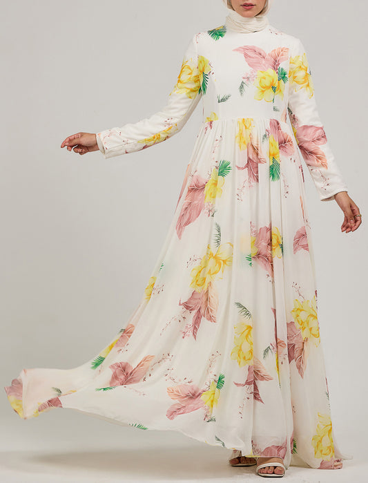 Meridia Blossom Elegance Chiffon Maxi Dress with Floral Print