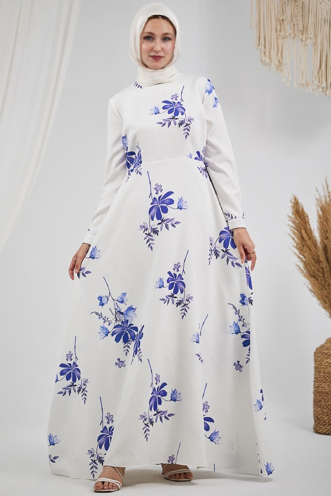 Fatimah Elegant Floral Crepe Polyester Maxi Dress with Long Sleeves - ANNAH HARIRI