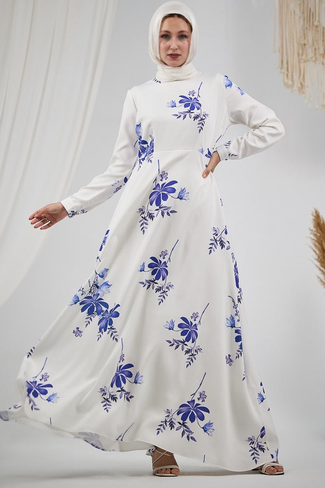 Fatimah Elegant Floral Crepe Polyester Maxi Dress with Long Sleeves - ANNAH HARIRI