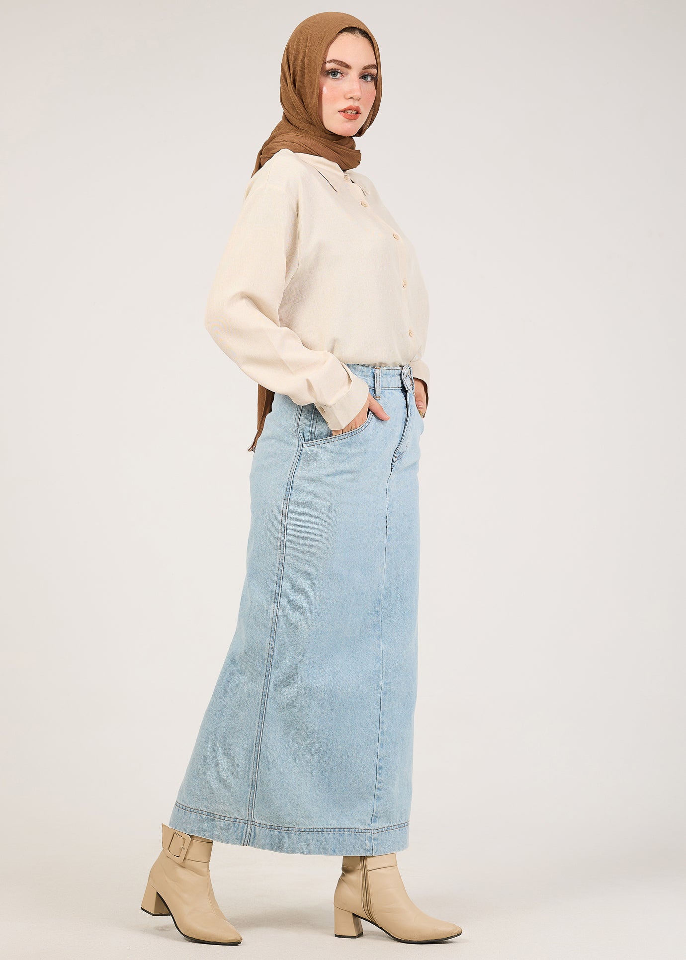 Denim Maxi Skirt - Light Wash