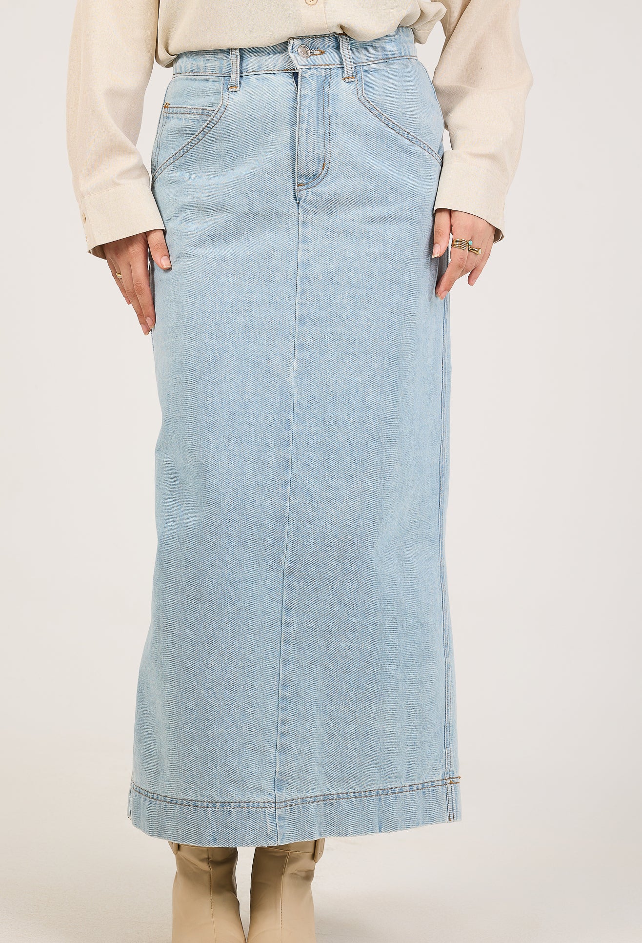 Denim Maxi Skirt - Light Wash