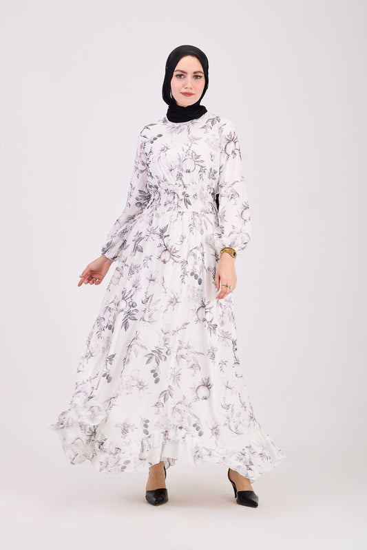 Sawsan Ethereal Floral Chiffon Maxi Dress with Cinched Waist