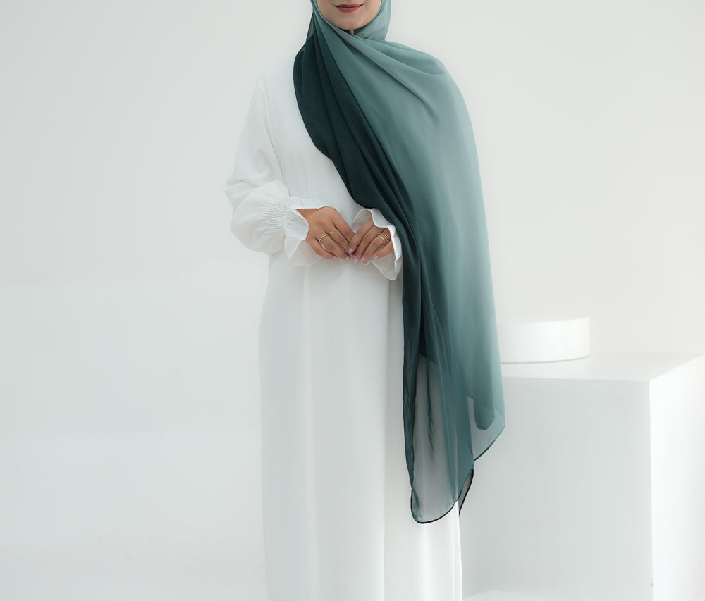 Emerald Ombre scarf rectangular hijab in chiffon premium quality - ANNAH HARIRI