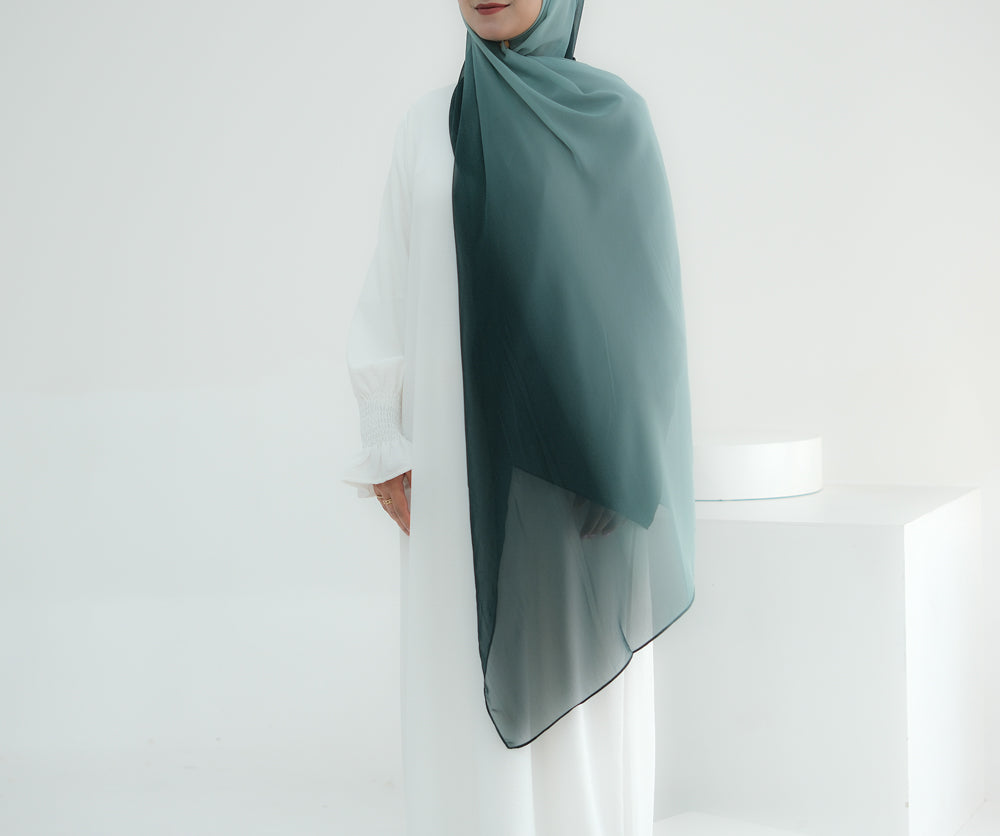 Emerald Ombre scarf rectangular hijab in chiffon premium quality - ANNAH HARIRI