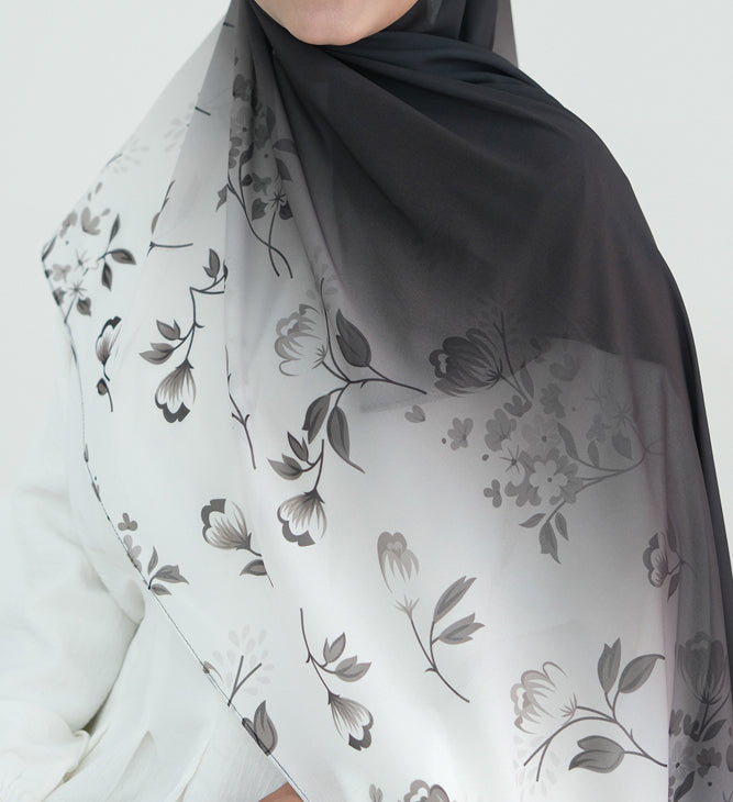 Ombre Floral scarf rectangular hijab in chiffon premium quality - ANNAH HARIRI