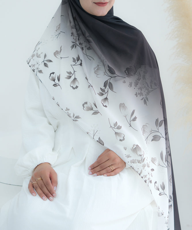 Ombre Floral scarf rectangular hijab in chiffon premium quality - ANNAH HARIRI