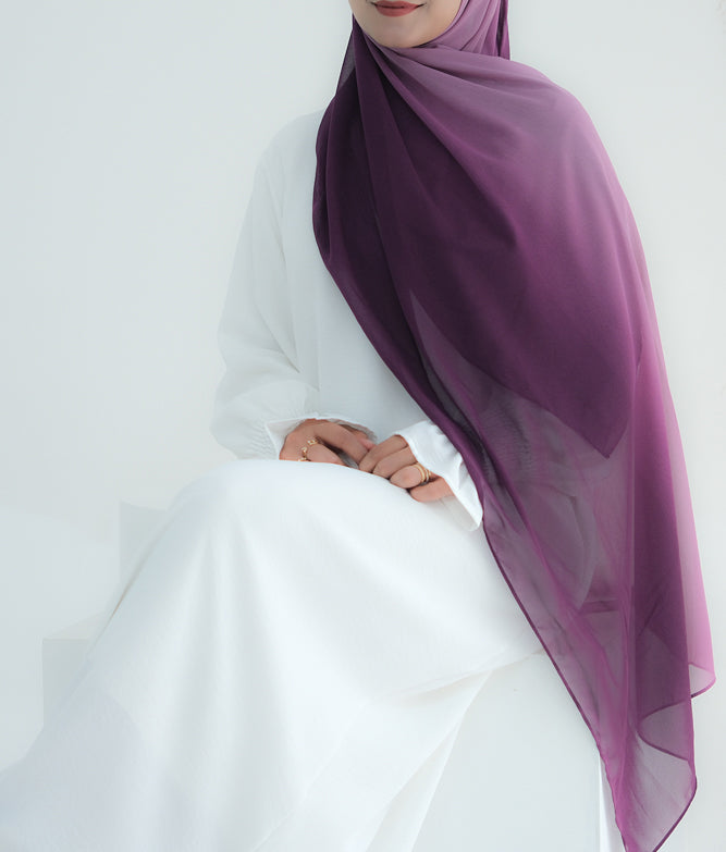 Purple Ombre scarf rectangular hijab in chiffon premium quality - ANNAH HARIRI