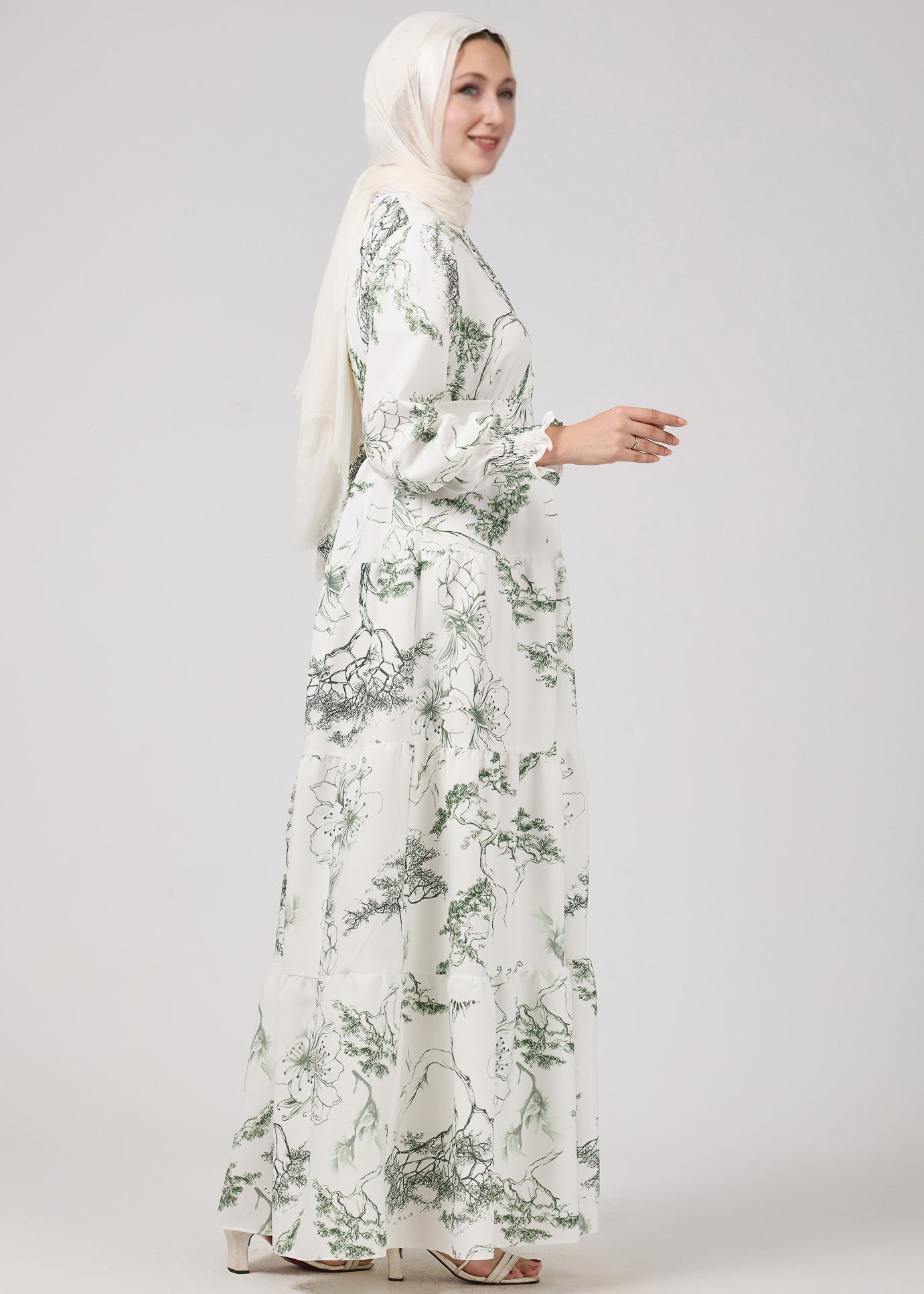 Elegance Flora Crepe Maxi Dress side view