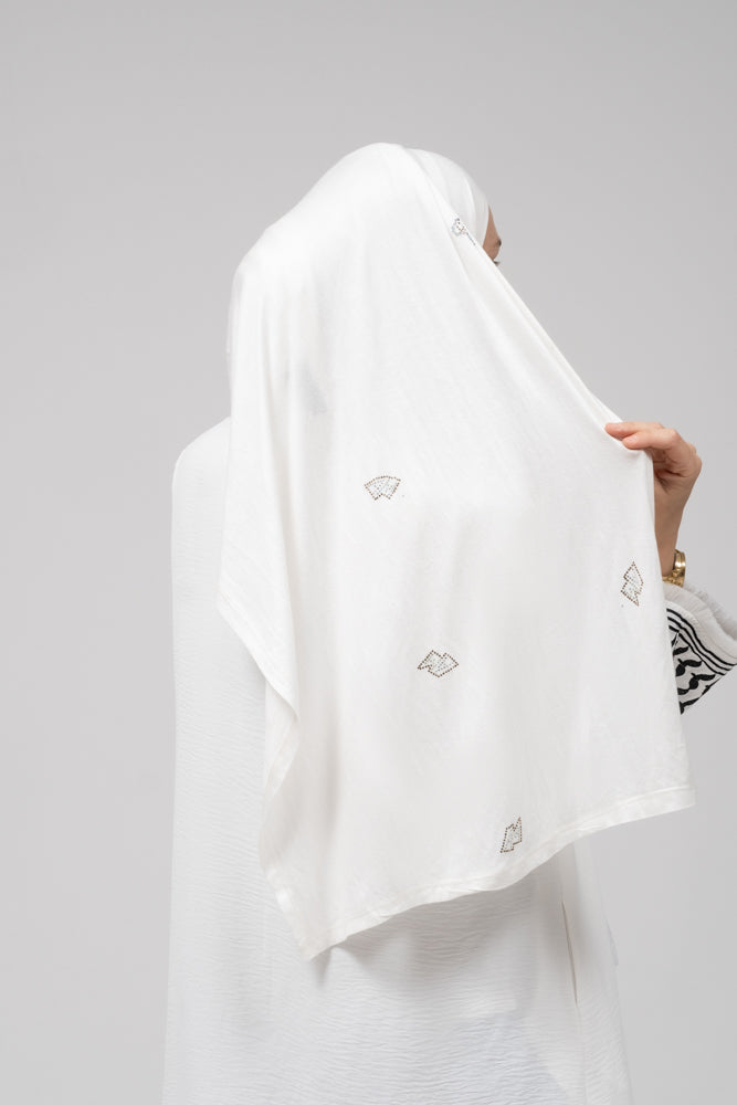 Rhinestone white jersey softest hijab scarf - ANNAH HARIRI