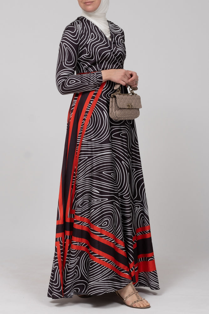 Canim contrast dress with v neck breastfeeding friendly long sleeve - ANNAH HARIRI