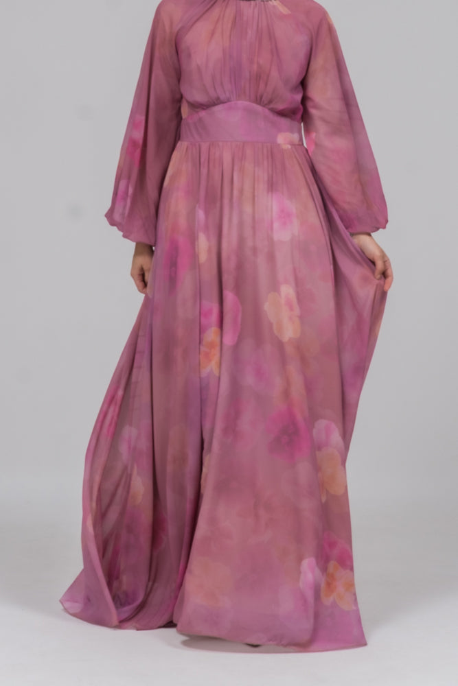 Daka zipped back empire waist chiffon maxi dress in washed out floral print - ANNAH HARIRI