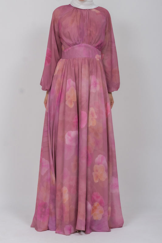 Daka zipped back empire waist chiffon maxi dress in washed out floral print - ANNAH HARIRI