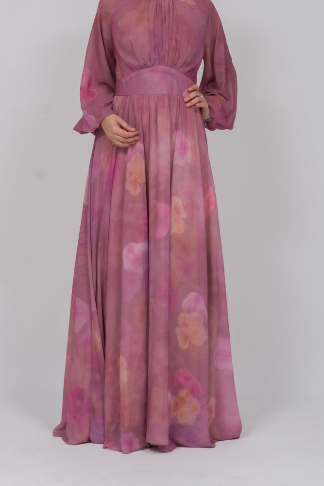 Daka zipped back empire waist chiffon maxi dress in washed out floral print - ANNAH HARIRI