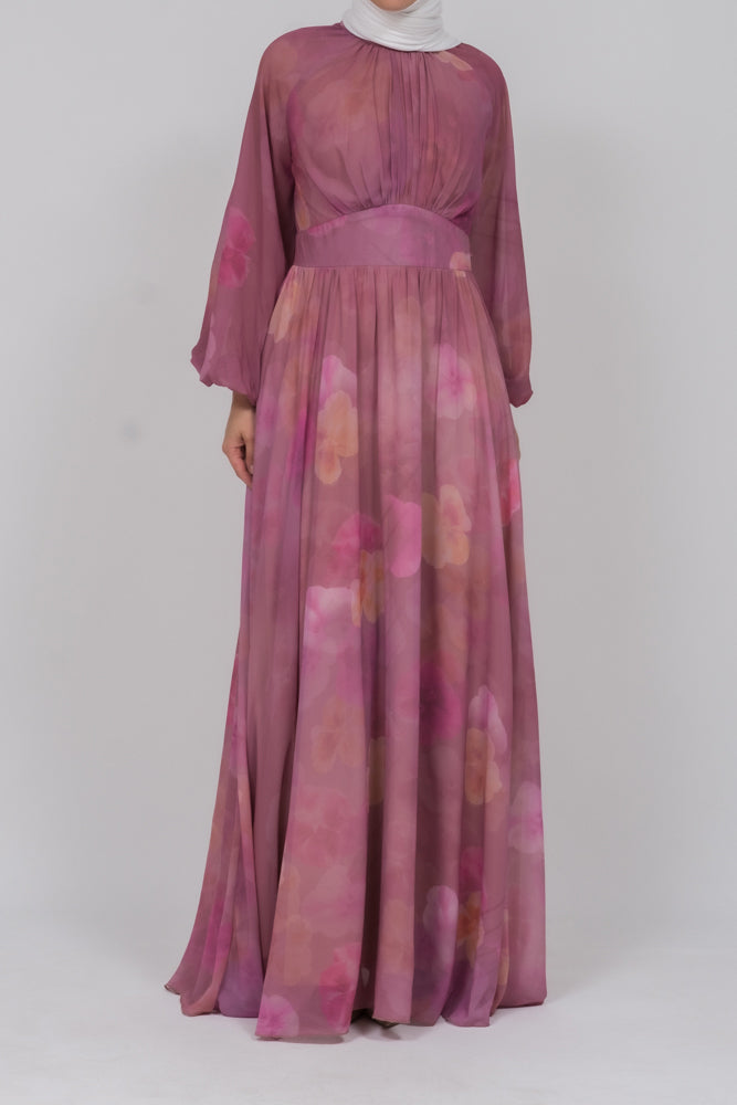 Daka zipped back empire waist chiffon maxi dress in washed out floral print - ANNAH HARIRI