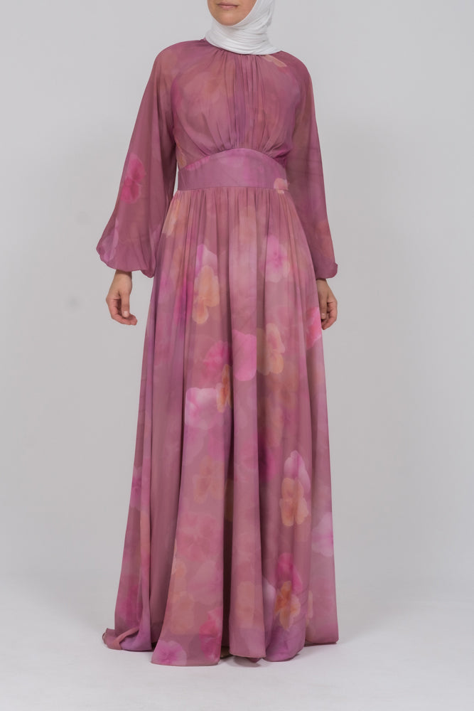 Daka zipped back empire waist chiffon maxi dress in washed out floral print - ANNAH HARIRI