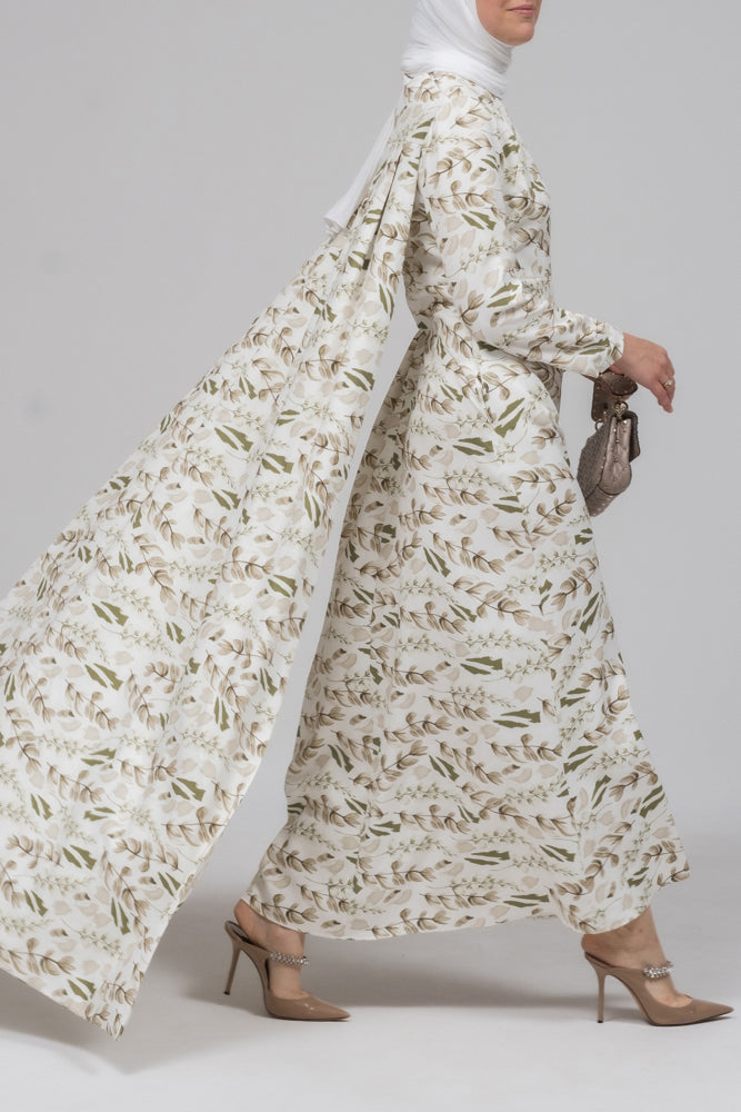 Frock allover pelerine maxi dress with long cape detail in green floral print - ANNAH HARIRI