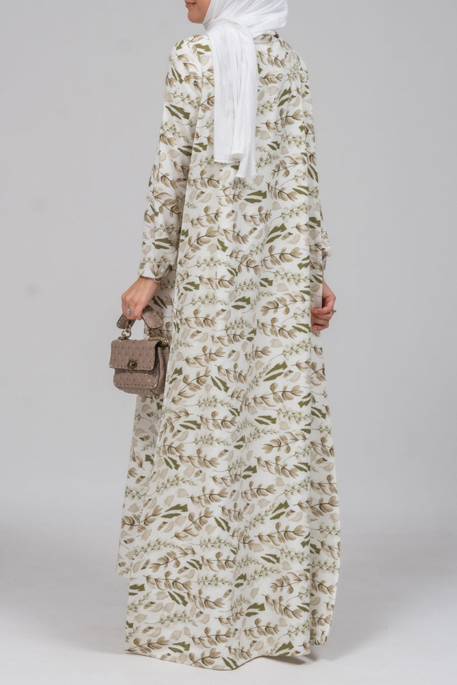 Frock allover pelerine maxi dress with long cape detail in green floral print - ANNAH HARIRI