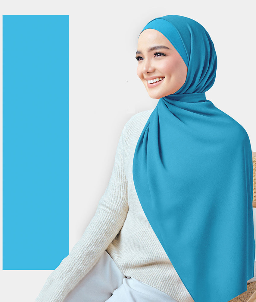 Chiffon Plain Rectangular Hijab in SA01 Blue color - ANNAH HARIRI