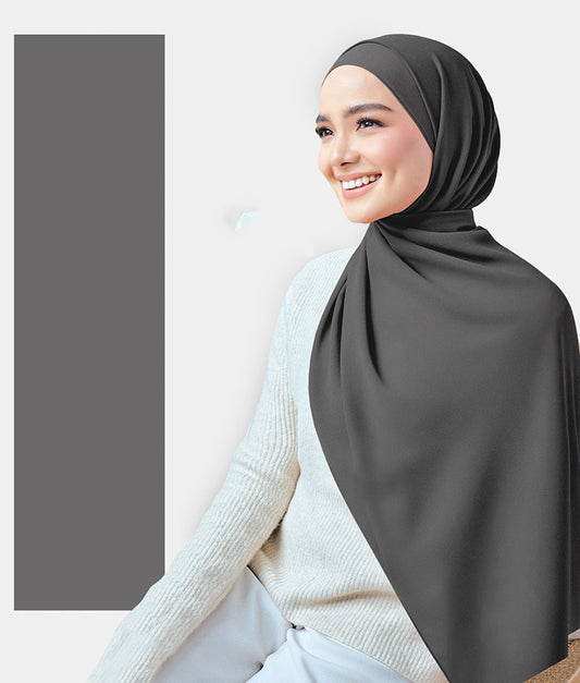 Chiffon Plain Rectangular Hijab in SA03 Grey color - ANNAH HARIRI