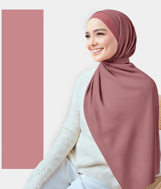 Chiffon Plain Rectangular Hijab in SA05 Rosy Rose color - ANNAH HARIRI