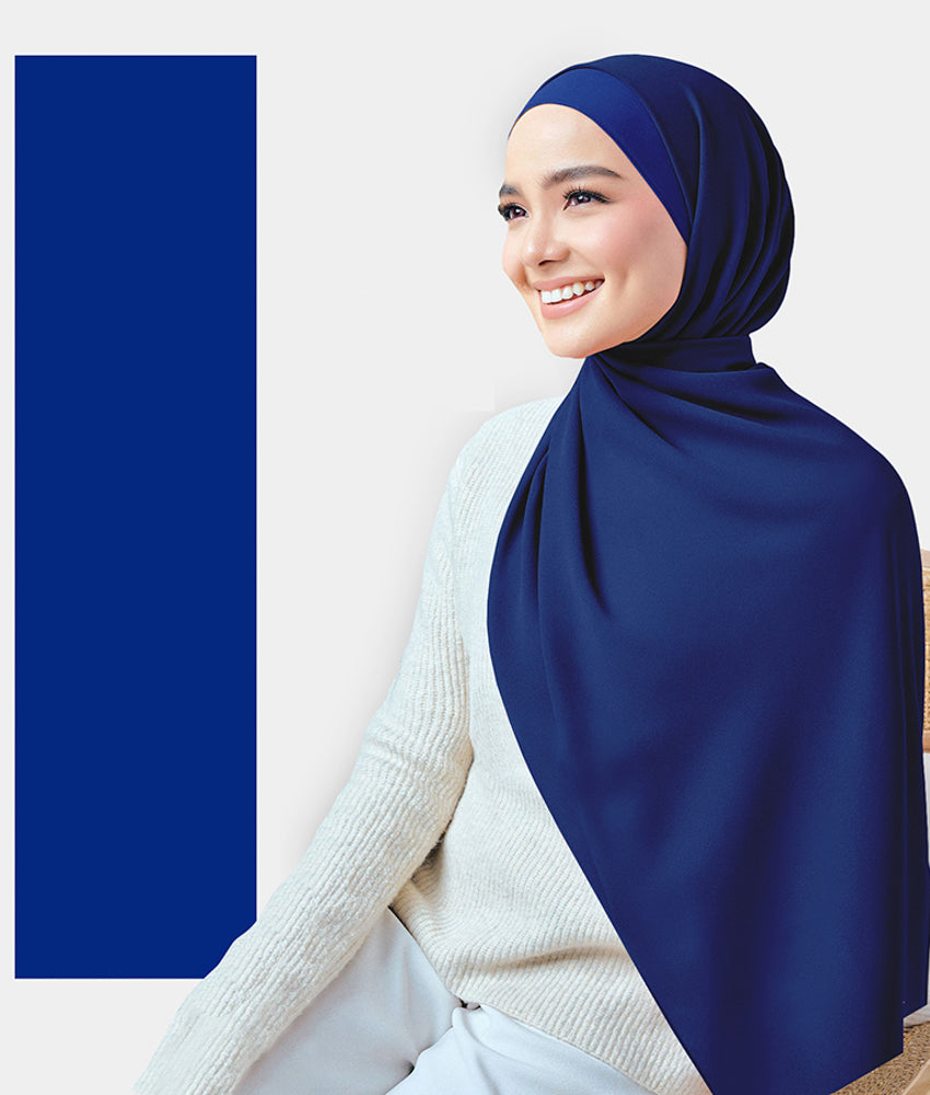 Chiffon Plain Rectangular Hijab in SA17 Midnight Blue color - ANNAH HARIRI