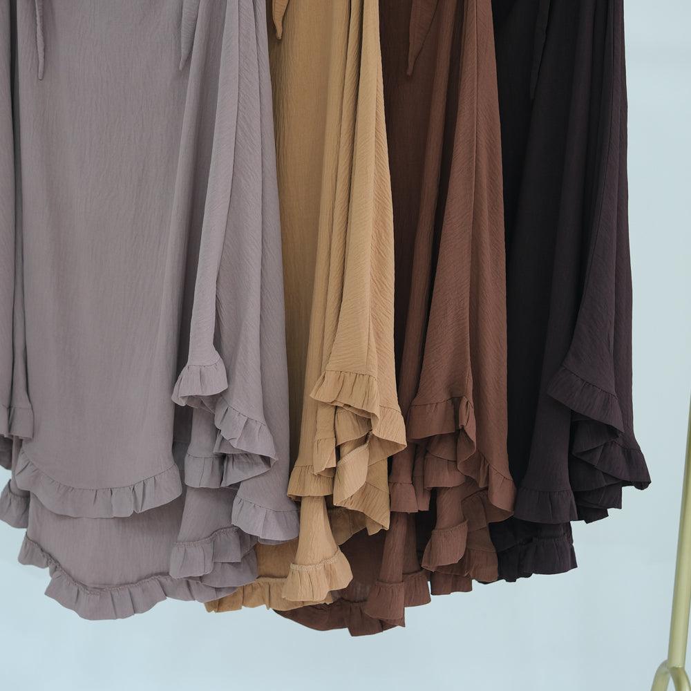 Ayman One Layer Ruffle Edge Khimar Hijab in Khaki - ANNAH HARIRI