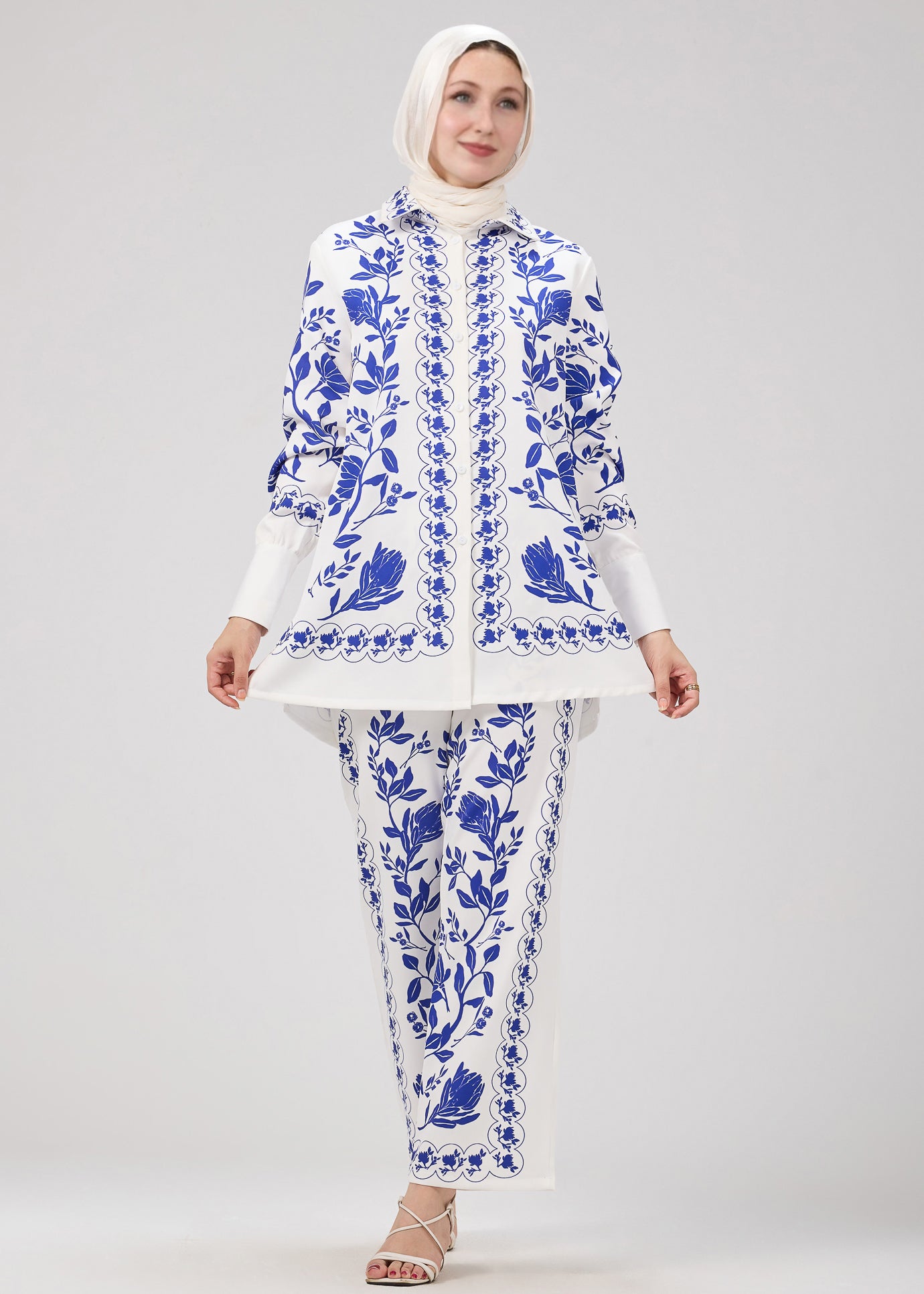 Full body view of Azul Elegance Printed Two-Piece Set