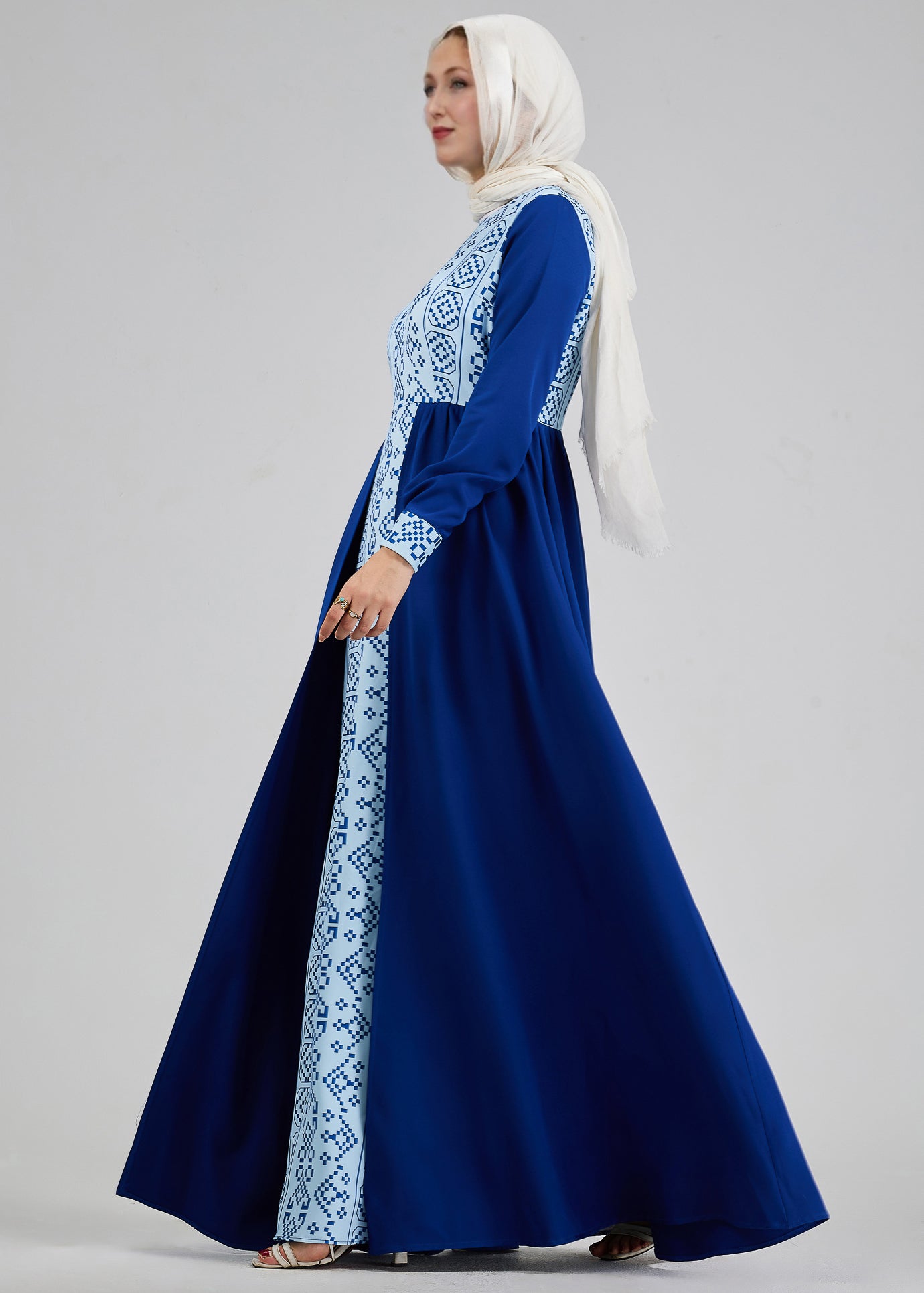 Flowing skirt of Azure Mosaic Embroidered Crepe Maxi Dress