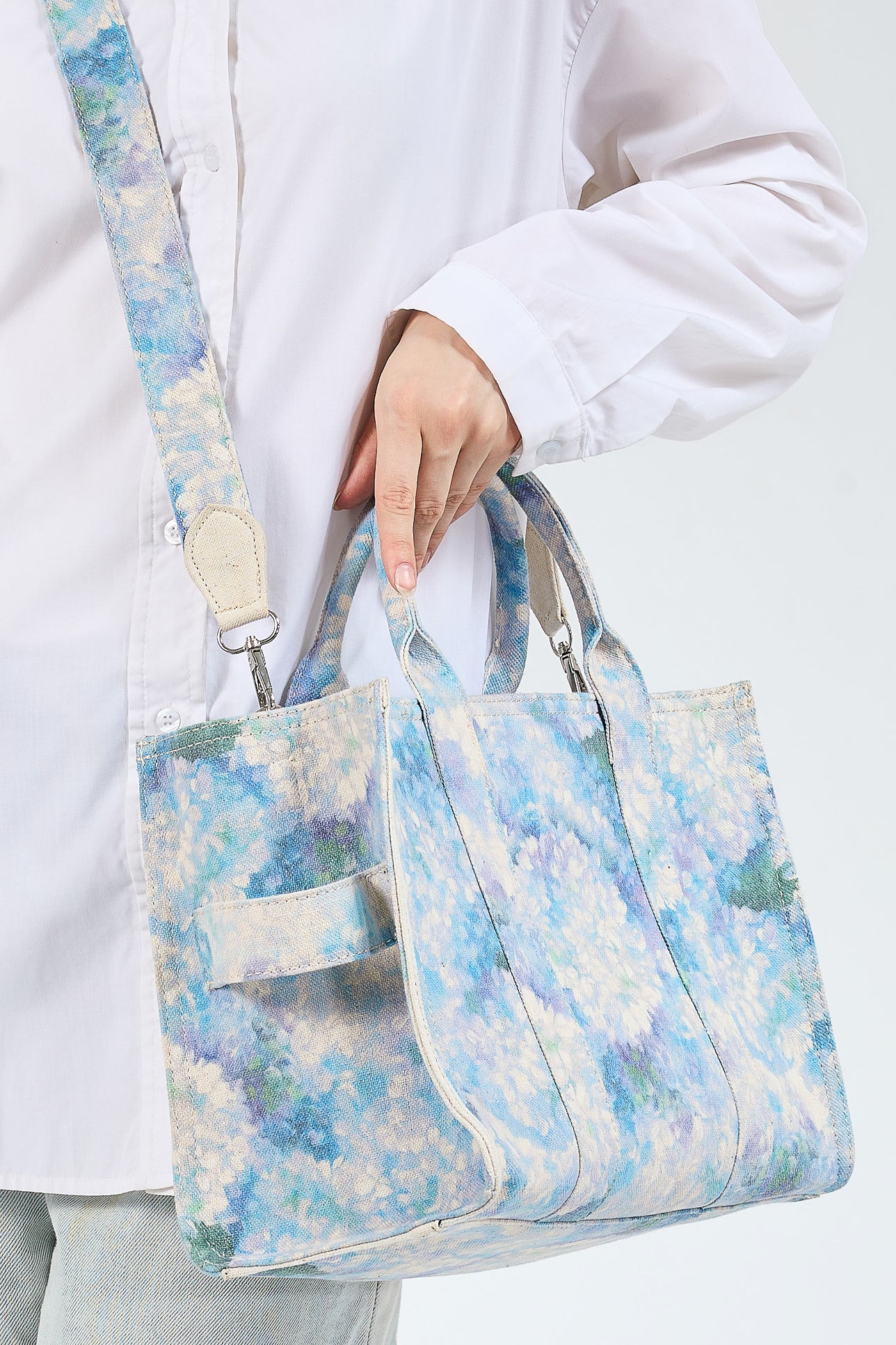 Blossom Blue Floral Medium Tote Front View
