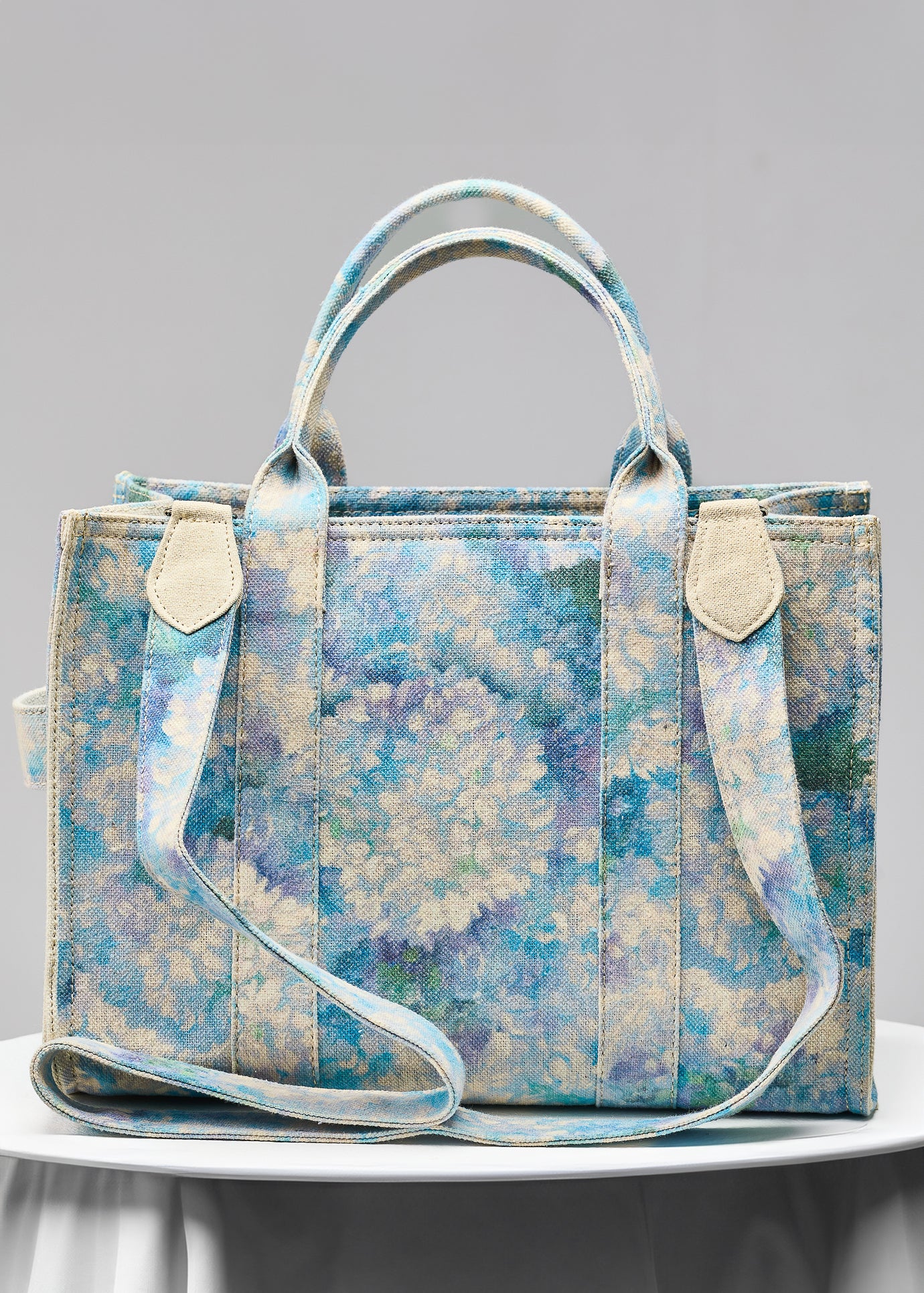 Blossom Blue Floral Medium Tote Full View
