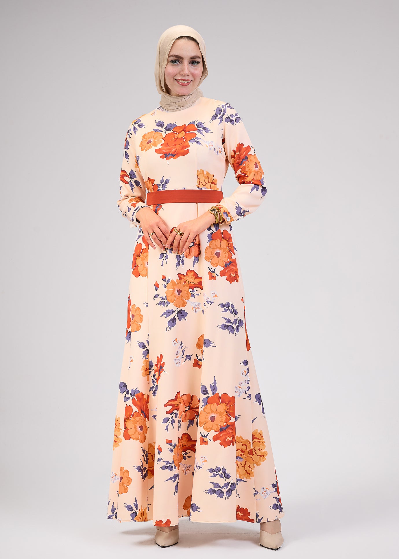 Detailed view of floral print on Blossom Crepe Maxi Dress
