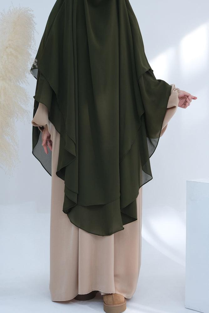 Draped look of olive green chiffon scarf