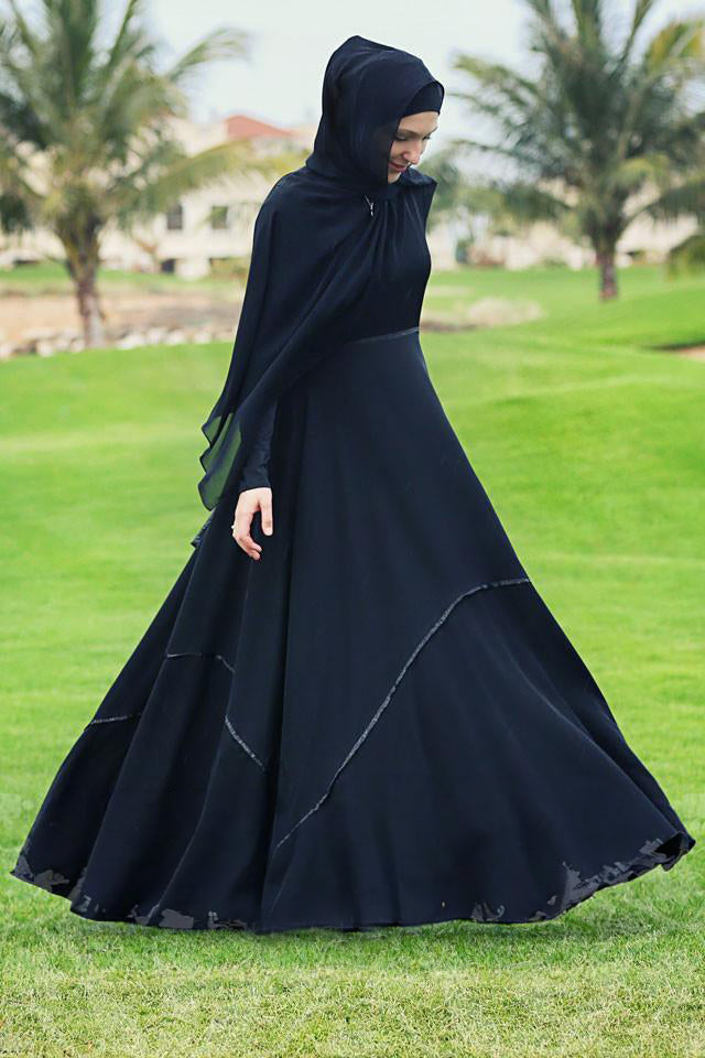 Elegant black abaya with full circle skirt