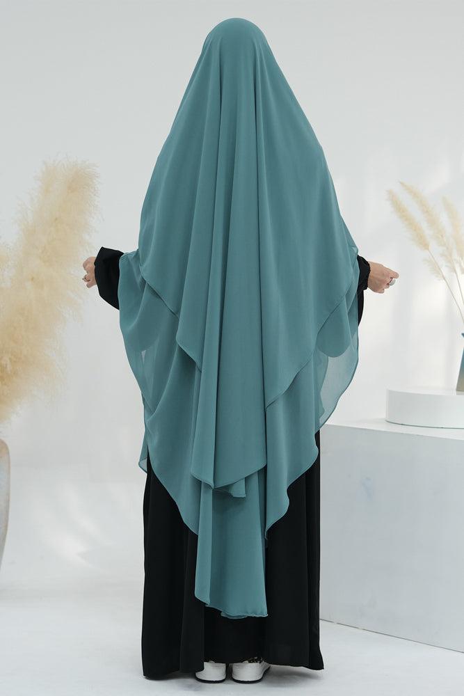 Draped style of the two-layer chiffon khimar scarf