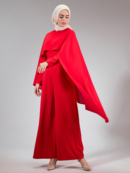 Front view of Elysian Modesty Dress in radiant red