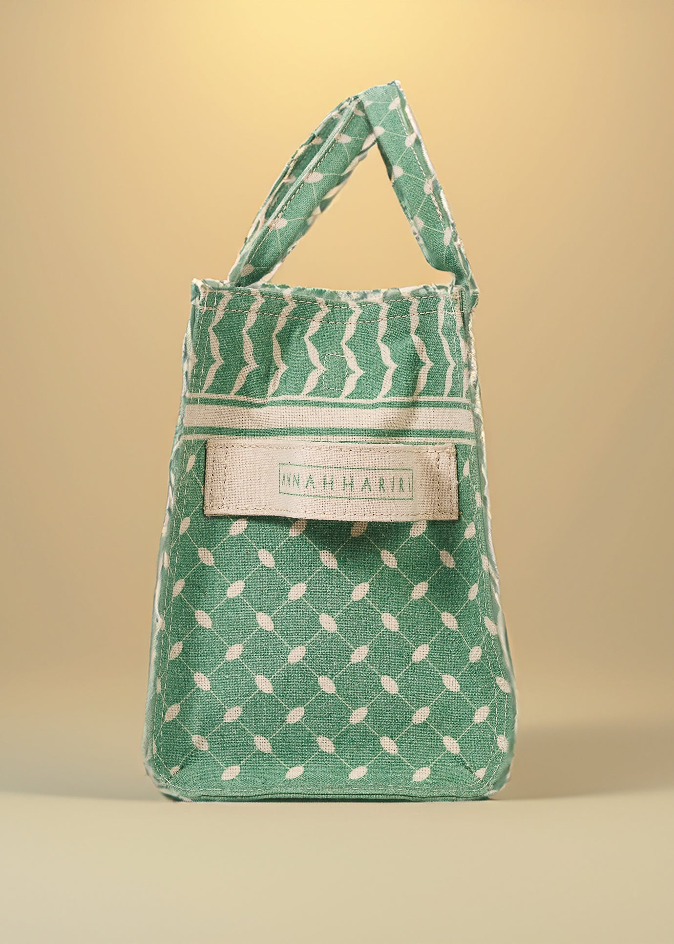 Close-up of handle on Emerald Green Keffiyeh Pattern Medium Tote