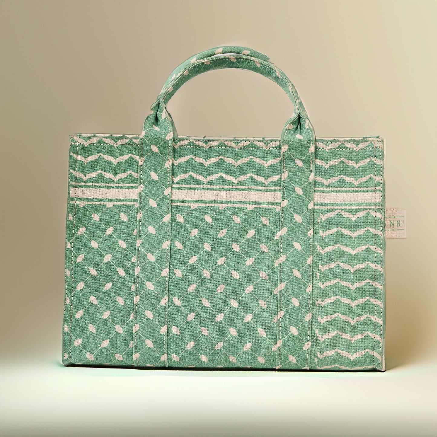 Close-up of straps on Emerald Green Keffiyeh Pattern Medium Tote