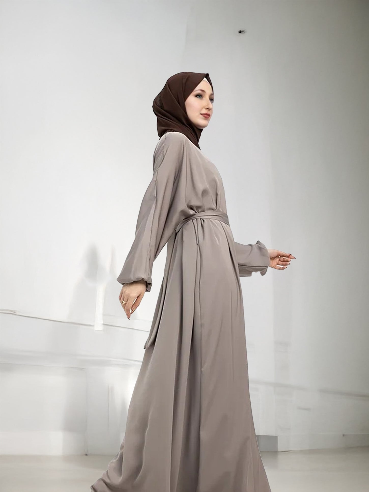 Essential Abaya side profile showing A-line cut