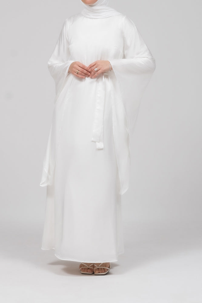 Back view of the ivory satin kimono sleeve Nikah maxi dress