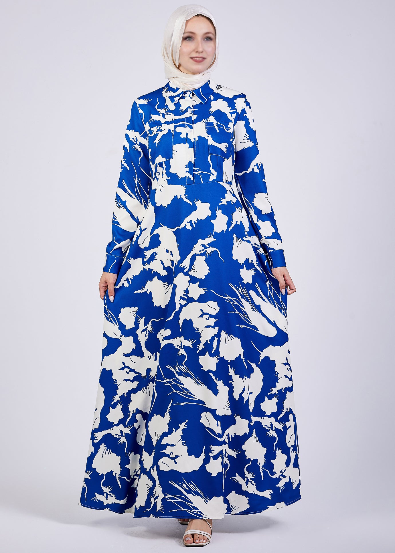 Back view of Evelyn Abstract Floral Crepe Maxi Dress