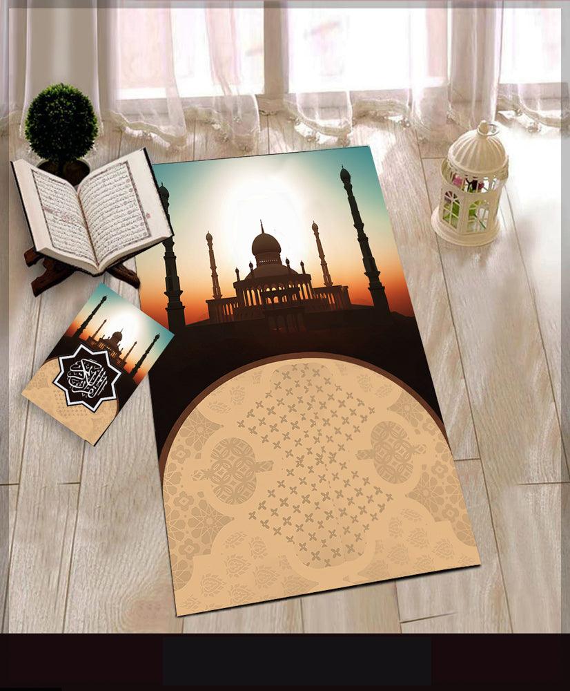 Fajr Yellow Prayer Rug Mat Sajadah for Kids Men Women with Quran Box for Eid Travel Ramadan Soft Luxury Pin - ANNAH HARIRI